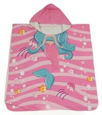 Růžovo-světlerůžové rychleschnoucí osuškové pončo s mořskou pannou a kapucí