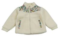 Smetanová huňatá bunda s kytičkami Tu