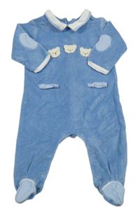 Modrý sametový overal s medvídky a límečkem Mayoral