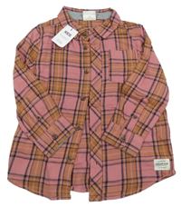 Nové - Růžovo-béžovo-tmavomodrá kostkovaná košile