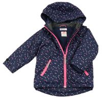 Tmavomodrá šusťáková zimní bunda s odepínací kapucí a srdíčky H&M