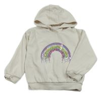 Smetanová mikina s duhou z flitrů a kapucí C&A