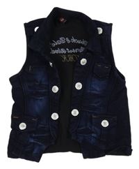 Tmavomodrá riflová vesta s nápisem 