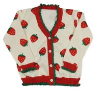 Smetanovo-červená propínací mikina s jahůdkami 