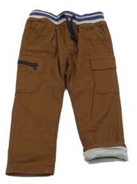 Hnědé plátěné cargo podšité kalhoty s gumovým pasem Tu