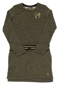 Černo-zlaté dlouhé šaty s nápisem