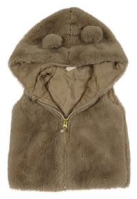 Béžová kožešinová podšitá vesta s kapucí H&M