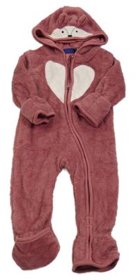 Růžová chlupatá kombinéza s kapucí - medvídek Lupilu