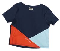 Tmavomodro-červeno-světlemodré sportovní crop tričko TCM 