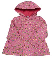 Růžová šusťáková jarní parka s duhami a kapucí Tu