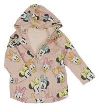 Světlerůžová nepromokavá podzimní bunda s Minnie a Daisy a kapucí Disney
