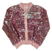 Růžovo-stříbrná flitrová podšitá bunda H&M