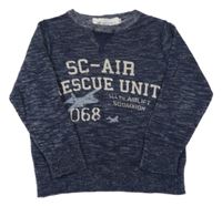 Tmavomodrý melírovaný svetr s nápisem a letadly H&M