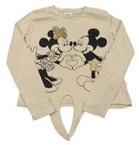 Světlebéžové crop triko s Mickey a Minnie s flitry zn. Disney