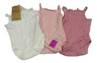 3x - Vzorované košilkové body - Bílé, světlerůžové, starorůžové Next