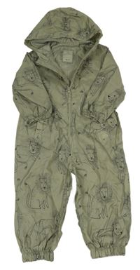 Khaki šusťáková jarní kombinéza s lvíčky a kapucí TU 