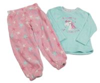 Mátovo-růžové plyšové pyžamo s jednorožcem a hvězdičkami 