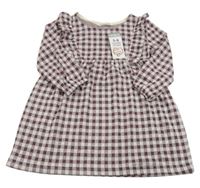 Nové - mahagonovo-bílé kostkované šaty s volánky PEP&CO