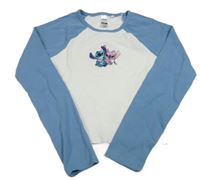 Bílo-modré žebrované crop triko se Stitchem a Angelou C&A