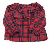 Červeno-tmavomodro/zeleno-bílá kostkovaná halenka s volánkem George