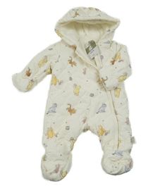 Nové - smetanová prošívaná šusťáková zimní kombinéza s Pú s kamarády a kapucí Tu