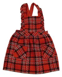 Červeno-černo-bílo-tmavozeleno-safírová kostkovaná vlněná laclová sukně s volánky Matalan