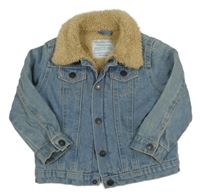 Modrá riflová zateplená bunda s huňatým límečkem PRIMARK