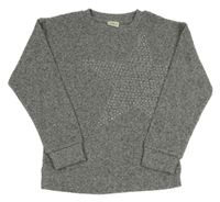 Šedý melírovaný úpletový svetr s hvězdou z kamínků F&F