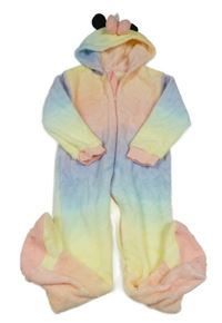 Barevná duhová plyšová kombinéza s kapucí - Minnie/jednorožec Disney