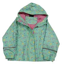 Mátová nepromokavá jarní bunda s duhami a sluníčky a srdíčky a kapucí TESSENTIALS