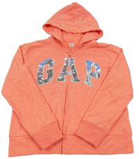 Neonově korálová melírovaná propínací mikina s logem s překlápěcími flitry a kapucí GAP