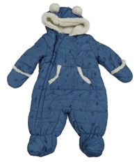 Modrá prošívaní šusťáková zimní kombinéza s obrázky a kapucí s oušky C&A