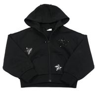 Černá propínací oversize crop mikina s hvězdičkami z flitrů a kapucí S. Oliver