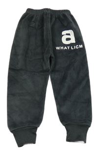 Tmavošedé plyšové teplé tepláky s písmenkem a nápisem