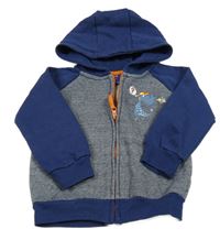 Tmavomodro-bílá melírovaná propínací mikina s dinosaurem a kapucí Kiki&Koko