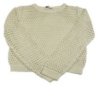 Smetanovo-stříbrný melírovaný ažurový crop svetr Peacocks