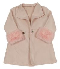 Světlerůžový flaušový kabát s kožešinou SHEIN