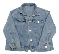 Modrá riflová bunda s motýlky a nápisy a límečkem SHEIN