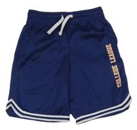 Tmavomodré funkční sportovní kraťasy s nápisem a pruhy ERGEENOMIXX