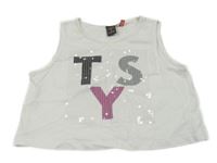 Bílý crop top s písmenky a flitry 