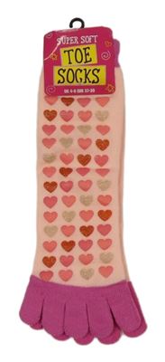 Nové - broskvovo-tmavorůžové teplé prstové ponožky se srdíčky vel. 37-39