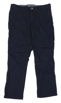Tmavomodré plátěné slim kalhoty H&M