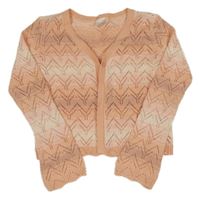 Broskvovo-světlerůžovo-bílý ažurový propínací crop svetr Abercrombie&Fitch