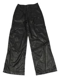 Černé wide leg koženkové kalhoty H&M