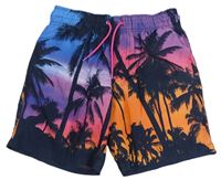 Modro-růžovo-oranžové plážové kraťasy s palmami Primark
