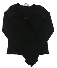 Černé žebrované crop triko s mašlí H&M
