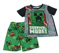 2set - Šedo-černo-zelené tričko s creeperem + kraťasy - Minecraft