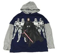 Tmavomodro-šedé triko se Star Wars a kapucí