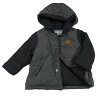 Tmavošedo-antracitová zateplená bunda s nášivkou a kapucí