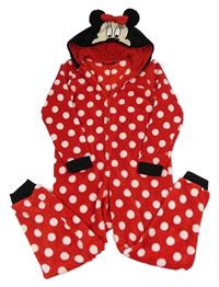 Červeno-černá puntíkatá chlupatá kombinéza s kapucí - Minnie Disney